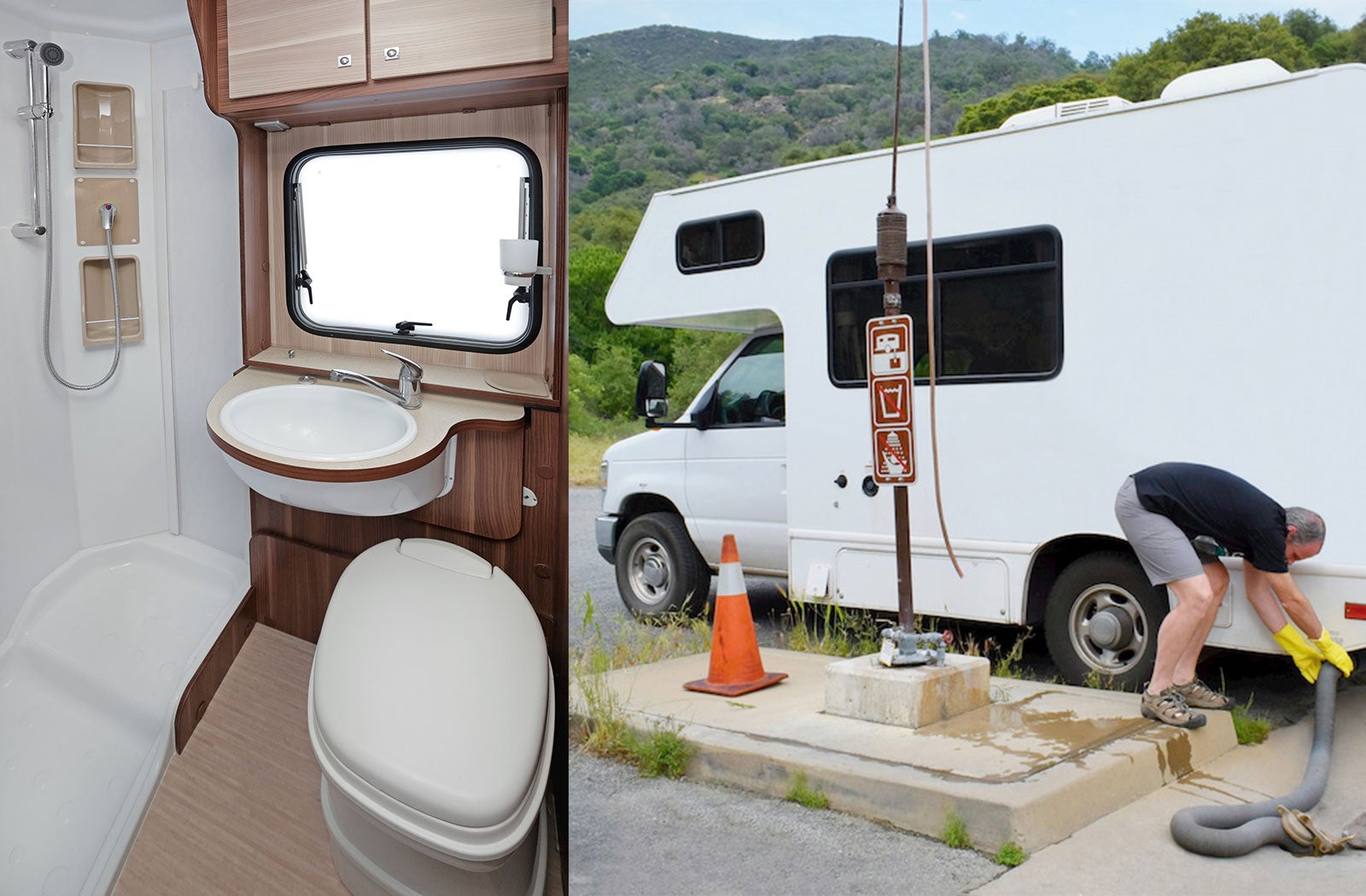 Portable RV/camper toilet and holding tank setup in Davis, California
