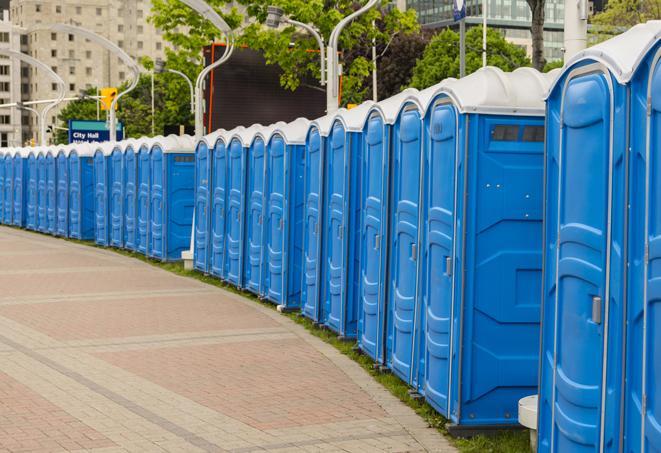 Seasonal porta potty units set up at a Davis, California venue